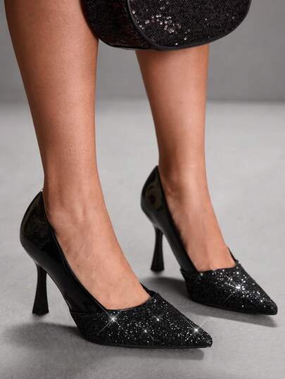 CUCCOO SZL Women Shoes Pointed Stiletto Black Mirror Shining Gretel Ladies High Heel Shoes Simple Stylish Sexy Gorgeous Party Banquet Ladies High Heels Valentine's Day