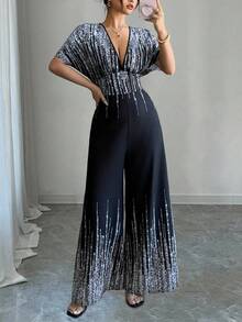 SHEIN Tall CURVE Bộ jumpsuit cỡ lớn thời trang dành cho người đi làm, phối màu tương phản. - Xanh đậm - Xem 4
