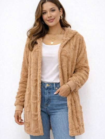 Abrigo Ligero Delgado Calentito De Peluche con Puño, de uso diario, informal otoño invierno, casual con capucha corazones