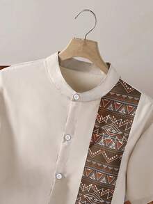 一件时尚中东风印花衬衫，适合青少年男孩，面料柔软舒适，适合外出、摄影、上学、运动等场合，百搭设计。 - 杏色 - 查看 3