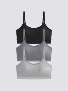 3件套女士纯色可调节肩带舒适无钢圈加厚运动文胸，适合运动、睡眠 - 彩色 - 查看 1