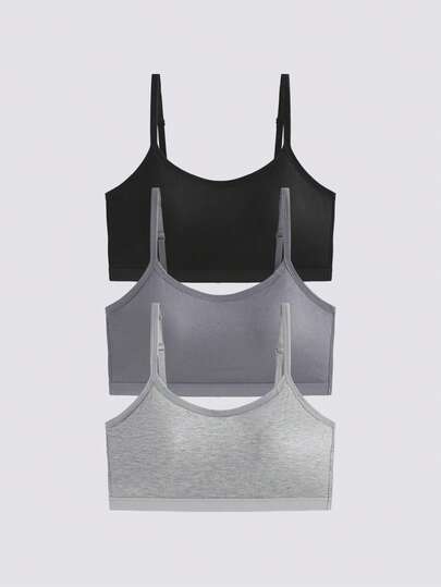 3pcs/Set Women's Solid Color Adjustable Strap Comfortable Wireless Padded Sports Bra, Suitable For Sports, Sleep