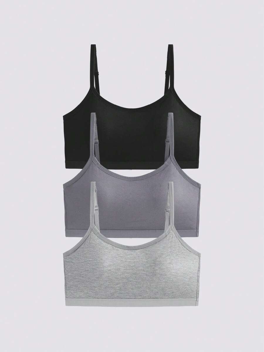 3件套女士纯色可调节肩带舒适无钢圈加厚运动文胸，适合运动、睡眠 - 彩色 - 查看 1