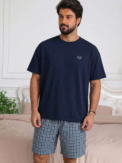 DAZY Men's Summer Short Sleeve T-Shirt And Shorts Pajama Set, Blue