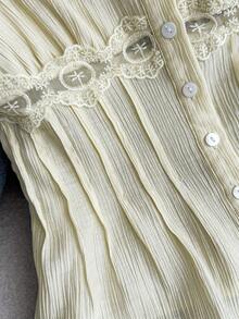 SHEIN 少女背心/吊带衫，纯色时尚吊带衫，适合夏季穿着，刺绣蕾丝纽扣开襟吊带衫 - 甜美时尚 - 杏色 - 查看 5