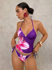Swim Glamine Sweet Cherry Plaid Bikini Set - Purple - View 4