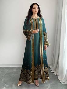 SHEIN Najma 女士复古花卉植物印花长袖休闲阿拉伯风格套装，春秋季 - 彩色 - 查看 4