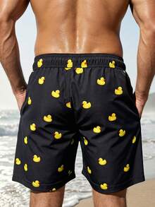 Manfinity Swimmode Men's Cartoon Duck Print Drawstring Waist Pocket Casual Beach Shorts Men Swim Trunks Funny Duck Swim Trunks Swim Trunks Men Mens Swim Shorts Men Beach Shorts,Summer Holiday Mens Duck Swim Trunks Mens Beach Shorts Mens Swim Trunks Funny Men Swim Shorts Duck Funny Swim Shorts - Black - View 2
