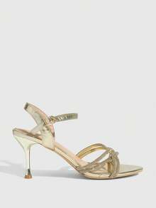 CUCCOO SZL Women's Fashion High Heel Sandals, Fashionable Rhinestone Embellished High Heel Sandals - Gold - View 2