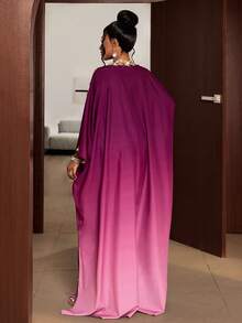 Maweii Đầm dài dáng suông cổ chữ V tay cánh dơi màu gradient thanh lịch dành cho nữ cỡ lớn, thích hợp cho các bữa tiệc mùa xuân/hè. - Nhiều màu - Xem 2