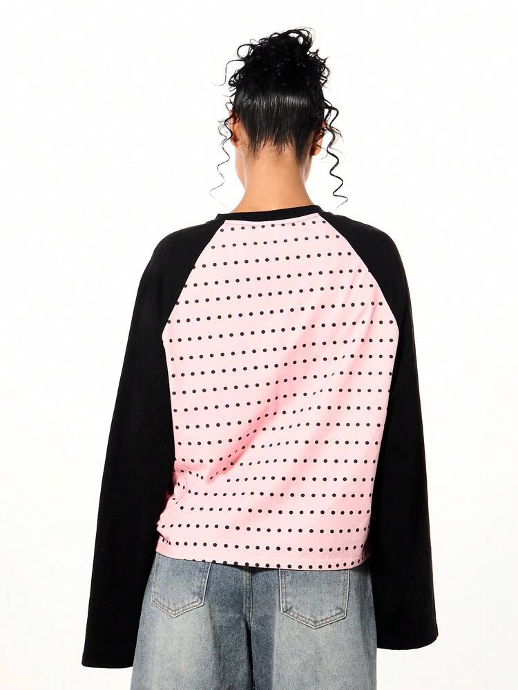 SUMWON WOMEN Maglietta grafica oversize con maniche raglan e stampa a cuore per San Valentino