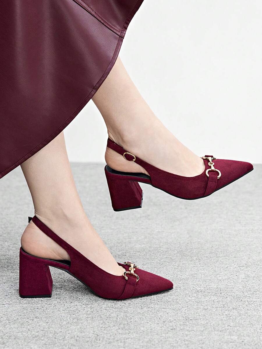 CUCCOO BIZCHIC Women's Burgundy Thick Heel Pumps, Classic Minimalistic Design, Suitable For Commuting, Dating, Party, Holiday, Wedding For Christmas Valentine's Day Spring Shoes - Rose burgundy - View 1