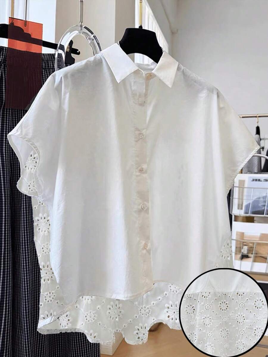 Resyla 女士刺绣休闲衬衫，适合度假、居家和通勤，春夏款 - 白色 - 查看 1