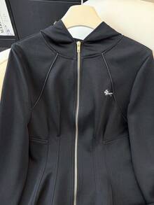 Franclia Women's Casual Zip-Up Sweatshirt With Embroidery, Autumn Outerwear - Black - View 7