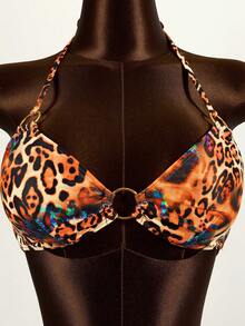 Mistrie Bộ bikini gợi cảm buộc dây cổ họa tiết da báo dành cho nữ mùa hè, kèm áo khoác ngoài và váy. - Nhiều màu - Xem 9