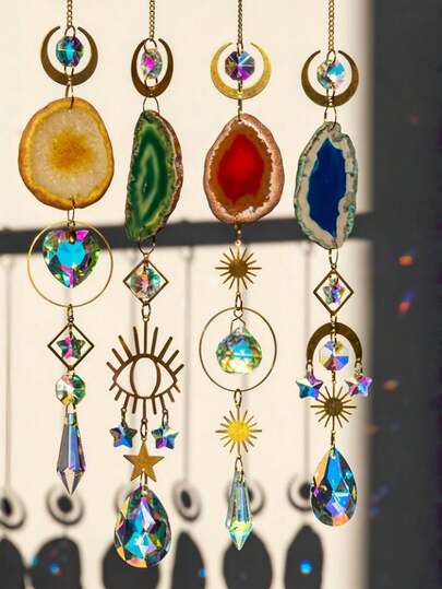 Joivida 1件天然水晶玛瑙切片阳光捕捉器原石创意花园灯挂饰风铃装饰