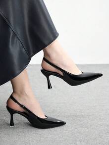 CUCCOO BIZCHIC Women's Pointed Toe High Heel Black Backless Pumps, Minimalist Commuting & Daily Wear Slip-On Dress Shoes - Black - View 1