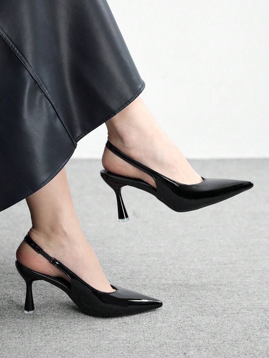 CUCCOO BIZCHIC Women's Pointed Toe High Heel Black Backless Pumps, Minimalist Commuting & Daily Wear Slip-On Dress Shoes - Black - View 1