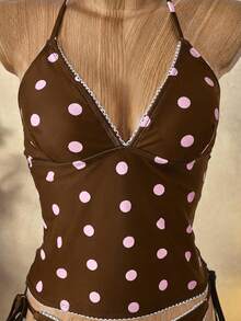 Bellisia Vintage Black & White Polka Dot Ruffled Triangle Cup Bikini Set - Multicolor - View 3