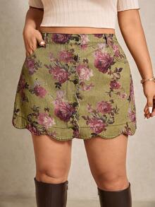 Elaquor 大码女式时尚贝壳边印花迷你裙，夏季 - 彩色 - 查看 6