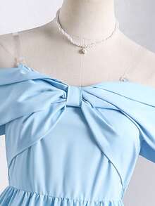 1pc Teen Girl Casual Woven Butterfly Decor Adjustable Strap Fitted Waist Flared Hem Midi Dress, Elegant For Daily Wear, Party, Vacation, Teens & Young Girl, Light Blue - Blue - View 9
