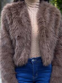 Durrani Popal 秋冬女士前开蓬松大衣 - 鏽棕色 - 查看 3