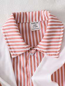 SHEIN 4件套男宝宝夏季可爱条纹短袖衬衫、松紧腰短裤、披肩、绅士套装（含腰带），适合生日派对、晚宴、演出、婚礼、迎婴派对、一周岁生日庆祝等场合。 - 紅色 - 查看 5
