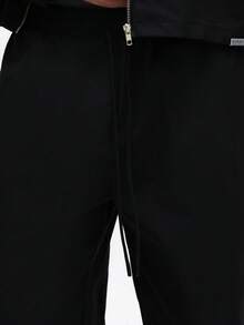 SUMWON Men Long Sleeve Zip Up Cropped Jacket And Wide Leg Pants Two Piece Co Ord Set With Pockets Plain - Black - View 7