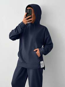 EURMUSE Light Grey Two Thread Sweatshirt And Sweatpant With Label Detail - Navy Blue - View 4
