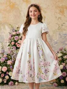 Tween Girls Elegant Floral Print Spring Princess Dress - Multicolor - View 9