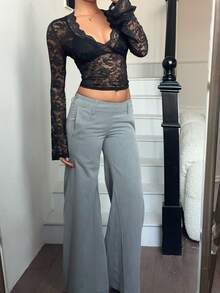 Siren Gaze Spring & Summer Outfit Women Valentine's Day/Day/Romantic/Business Casual Woman/Elegant/Casual/Vintage/Festival/Country Concert Outfit/Brunch Outfits/Homecoming/Easter/Guest Outfit/Tea Party Outfit/Basic/Prom/Wedding/Formal/Western/Cocktail/Vintage/Club/Birthday Outfit/Cute/Spring Break/Bachelorette/Classy/Old Money Style/Work Clothes/Black/Going Out/Vacation/Office Outfits/Airport Outfits/2000s Style/Streetwear/Basic/Vacation/Holiday/Resort/Women's V-Neck Long Sleeve Sexy Lace Bodycon Semi-Sheer Blouse - Black - View 3