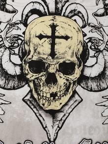 ROMWE MEN Goth 男士手绘标语骷髅图案宽松落肩T恤 - 白色 - 查看 4