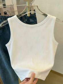 Resyla Shiny Bow Sequin Embroidered Minimalist Cropped Tank Top, Gift For Friends - White - View 2