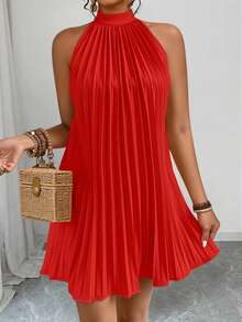 SHEIN Clasi Đầm dài đến đầu gối màu trơn dành cho nữ cỡ lớn, kiểu dáng rộng rãi, tối giản, thích hợp cho mùa xuân/hè, đi làm và mặc hàng ngày. - Đỏ - Xem 3