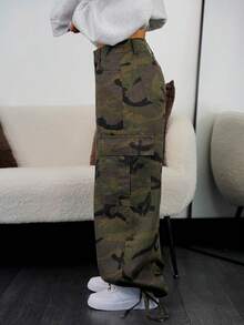 SAYEHFBABY Quần Jeans Ống Rộng In Họa Tiết Camo Túi Hộp Cho Nữ, Quần Denim Thời Trang Thường Ngày - Nhiều màu - Xem 3