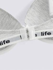 Loungeista 3Pcs Lightly Padded Letter Print Push Up Bra, Women's Underwire Bra - Multicolor - View 5