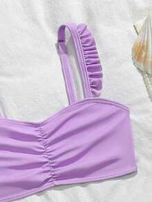 SHEIN Young Girl Mermaid Scale Print Ruffle Trim Bikini With Beach Skirt - Multicolor - View 4