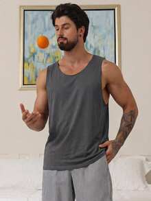 DAZY 男士纯灰色无缝家居服上衣，夏季款 - 灰色 - 查看 4