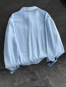 Resyla New Women's Casual Blue Striped Long Sleeve Shirt - Blue - View 2