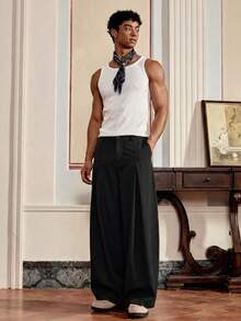 SWAVVY Quần dài nam màu trơn có túi, ống cong, dáng rộng, quần dài nam dáng suông, quần tây nam, quần ống rộng nam, quần kiểu Nhật cho nam, quần vải lanh đen kiểu Treaty Oak Revival, quần ống rộng nam, quần tây nam, quần Sumwon ngày Thánh Patrick - màu đen - Xem 4