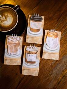 Zazumi 2026迷你桌面日历 咖啡主题计划本，每日金句，办公桌收纳整理，节日生日礼物推荐，必备单品 - 彩色 - 查看 2