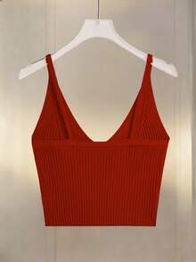 Franclia Women's Solid Color Ribbed Knit Camisole Top - Burnt Orange - View 2