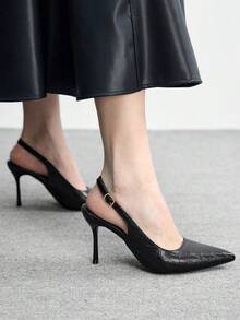 CUCCOO BIZCHIC 女士尖头搭扣设计日常百搭时尚高跟鞋 - 黑色 - 查看 5