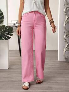 EMERY ROSE Quần Jeans Ống Thẳng Màu Trơn Đa Năng Thường Ngày - Hồng - Xem 10