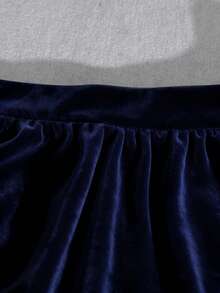 Lyxana 女士优雅纯色百搭丝绒西装外套和鱼尾裙两件套，秋季 - 藏蓝色 - 查看 3