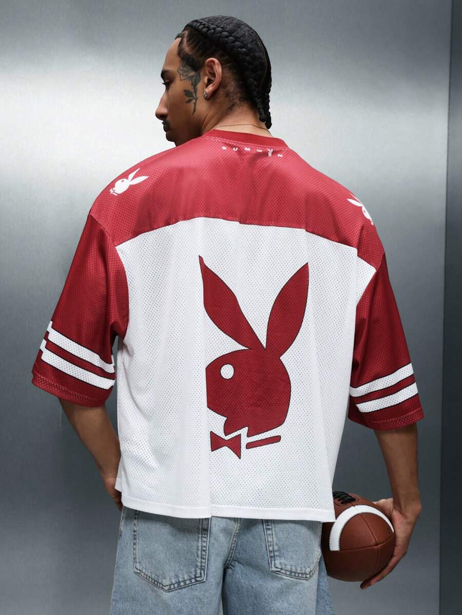 PLAYBOY X SUMWON Football Style Mesh Short Sleeve Jersey Tee With Bunny Logo Print And Athletic Number Design - Multicolor - View 1