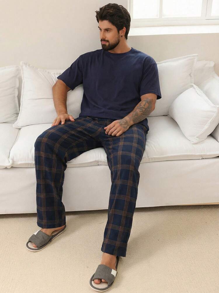 Multi-Color Short Sleeve T-Shirt And Pants Men's Pajama Set, Spring/Summer