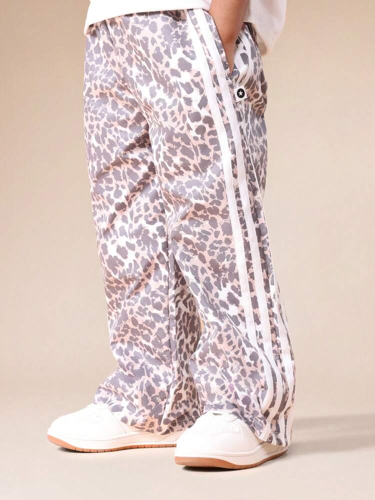Leopard Print Track Pants With Side Stripes