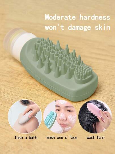 Zazumi Travel Shampoo Massage Brush And Lotion Dispenser 2in1 Portable Refillable Bottle For Washing Hair Face On The Go