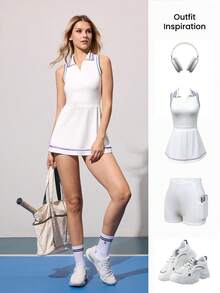 CourtClass Vestido deportivo casual sin mangas con media cremallera y alta elasticidad - Multicolor - Ver 5